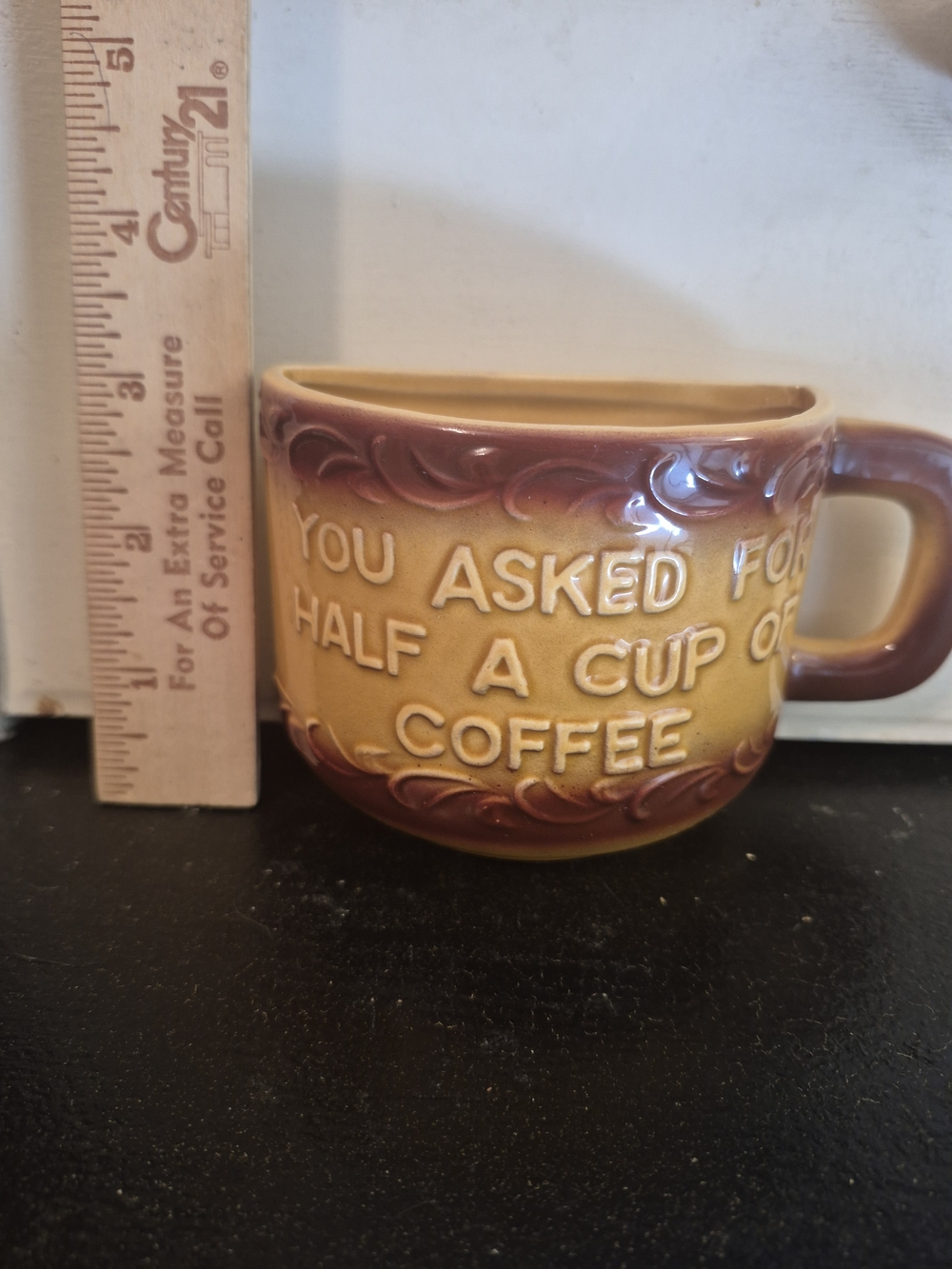 Vintage Script Ceramic Coffee Mug in Brown and Mustard - Unbranded